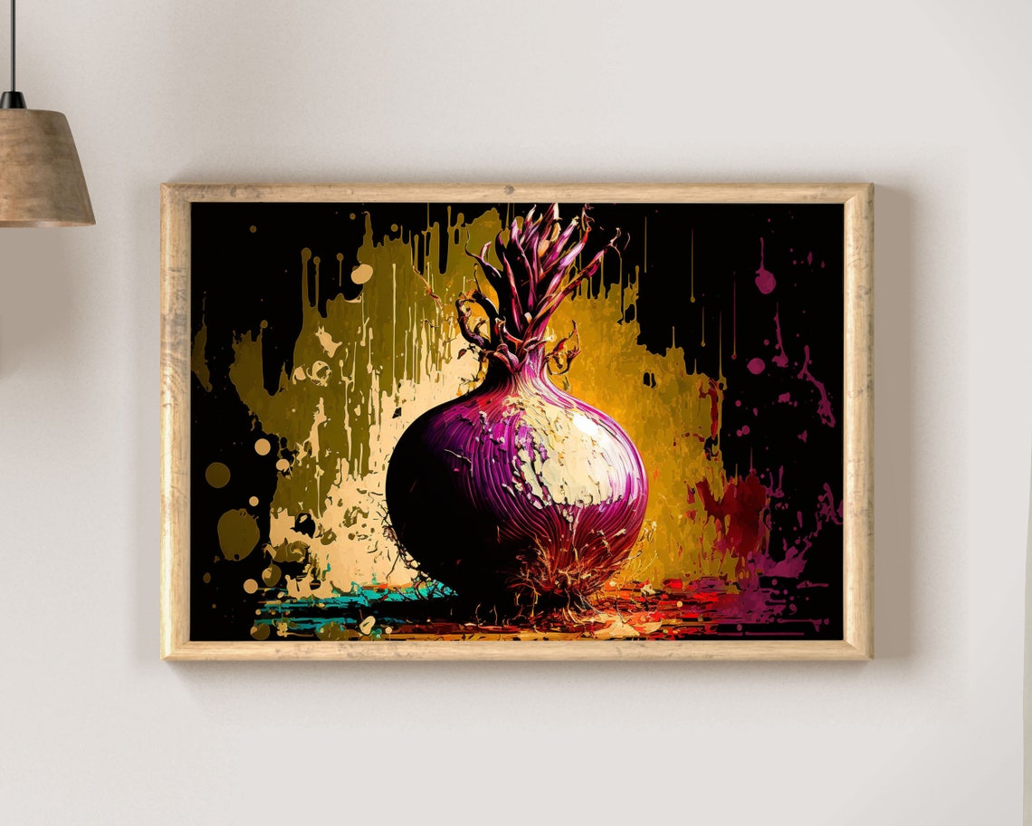 Purple Onion Pop Art with Bold Paint Drips Kitchen Art Poster - Image 2