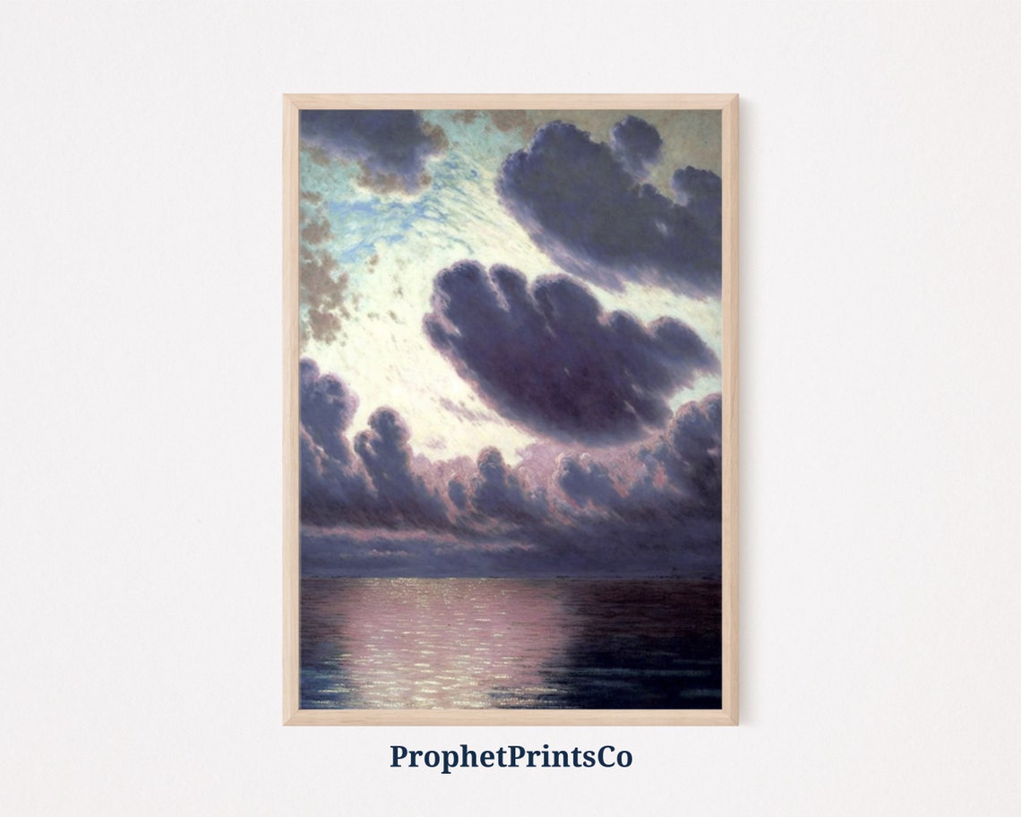 Moody Twilight Dramatic Violet Cloudscape Over Ocean Dusk Poster