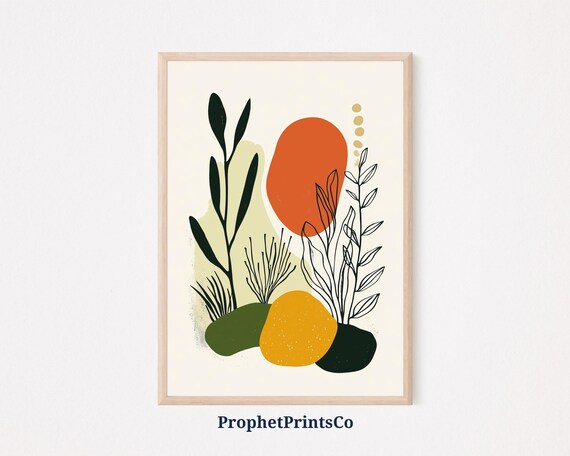Abstract Plant Wall Art Mid Century Modern Print Minimalist Botanical Decor Earthy Tones Art Geometric Leaf Print