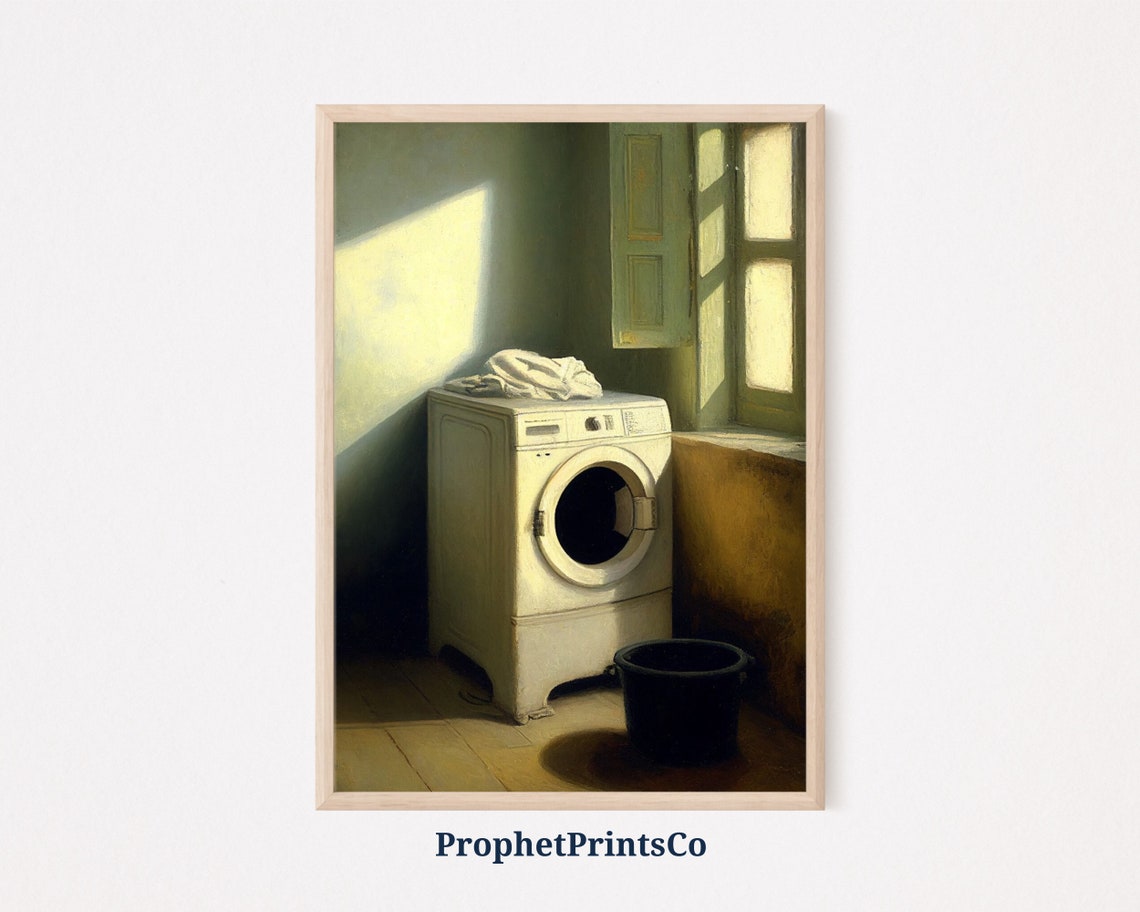 Dramatic Light Vintage Washer Oil Painting Quiet Laundry Room Poster