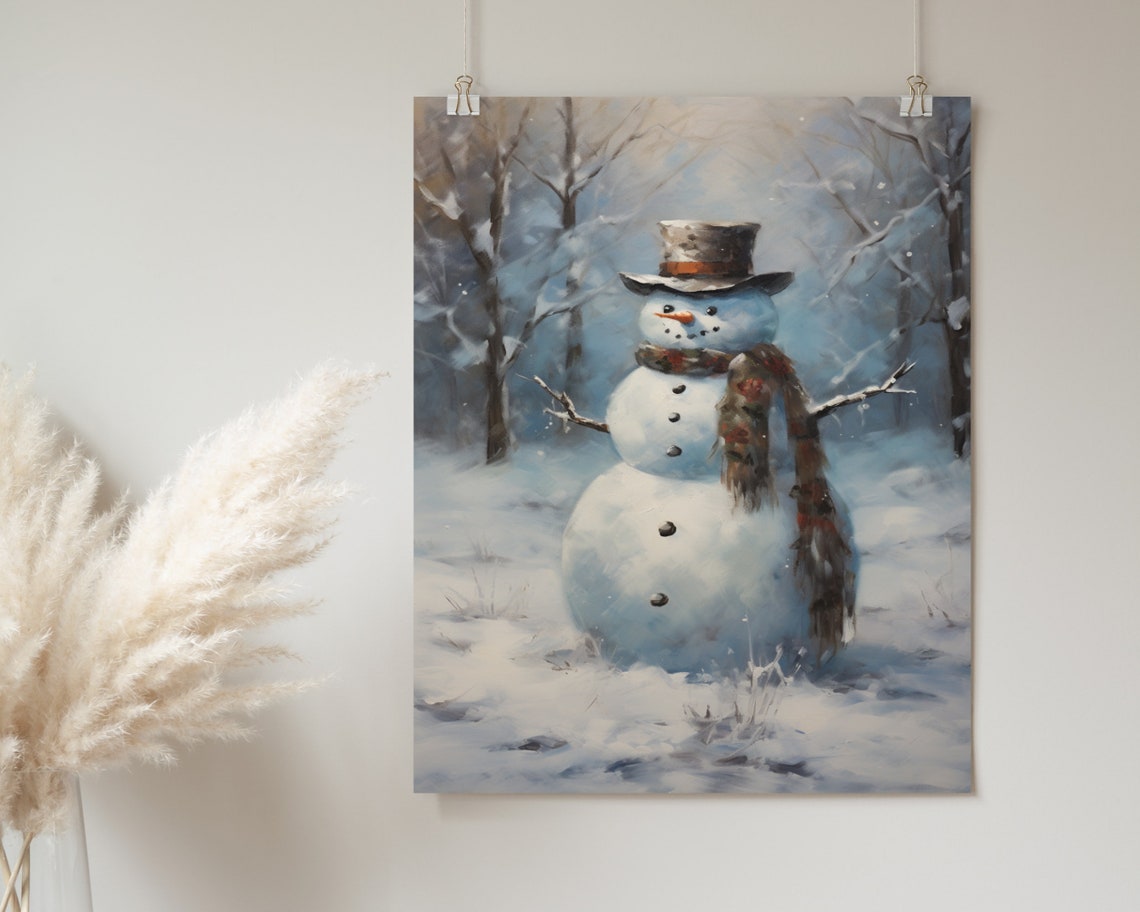 Snowman Top Hat Winter Woods Snowy Forest Vintage Christmas Poster - Image 2