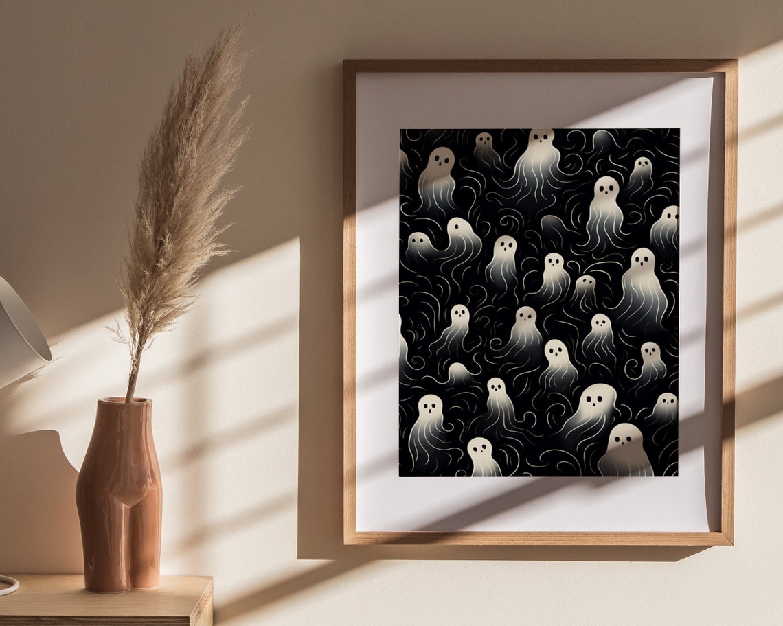 Spooky Ghosts With Smoky Swirls On Black Halloween Art Poster - Image 4