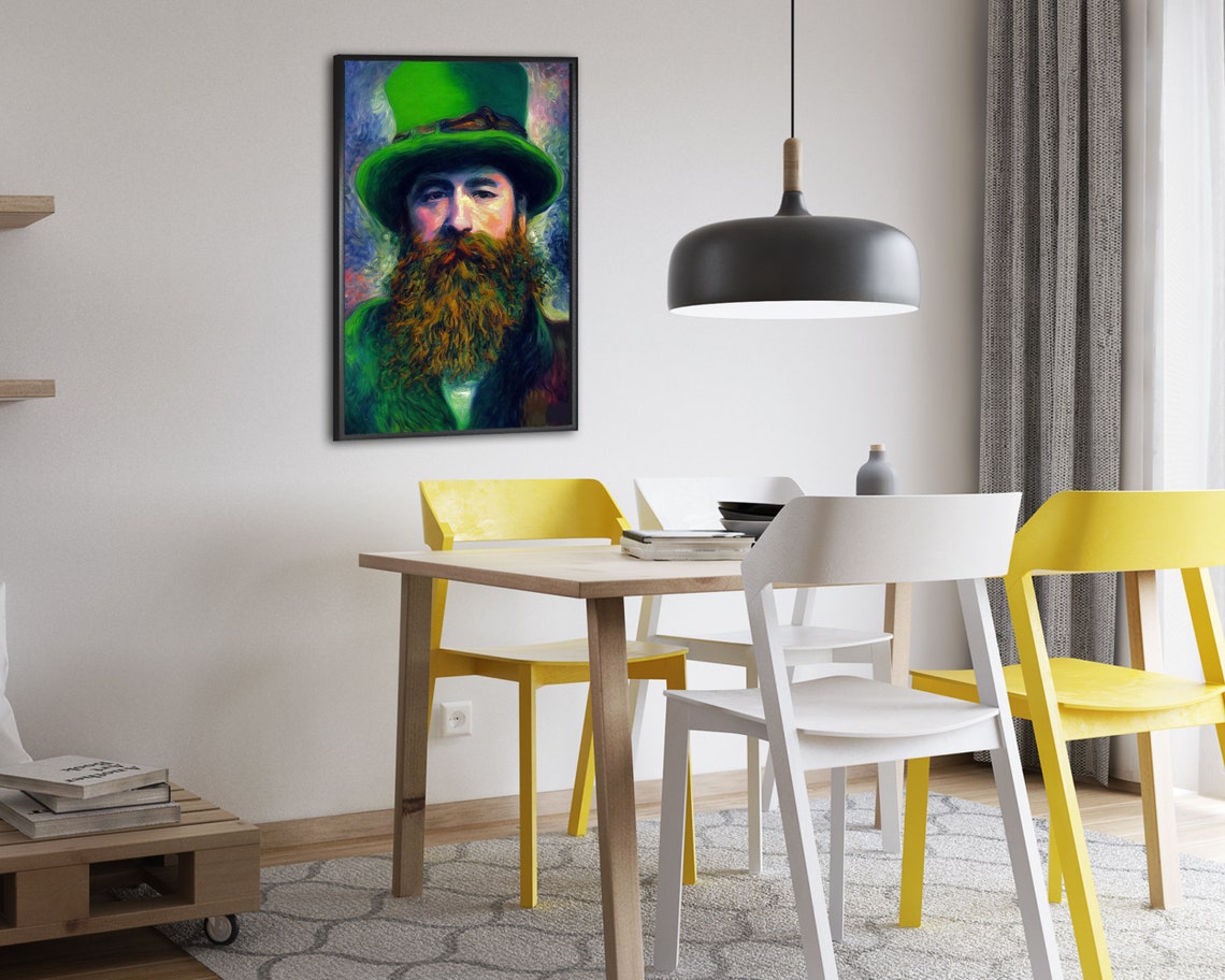 Bearded Irishman Green Top Hat And Coat Bold Color Portrait Art Poster - Image 2