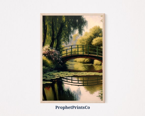 Vintage Bridge Poster Print Muted Oil Painting Wall Art Inspired By Monet Country Home Dcor Wall Art Digitial