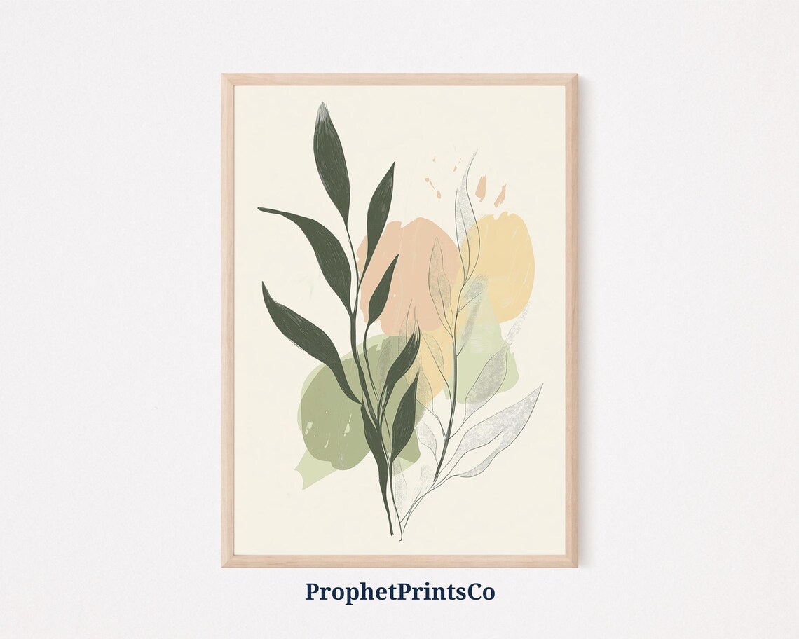Minimalist Botanical Watercolor Sprigs Beige Neutral Aesthetic Poster
