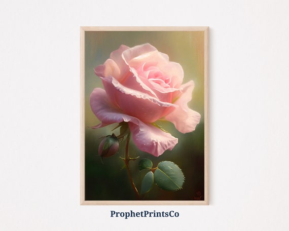 Pink Rose Oil Painting Poster Print Botanical Wall Art Cute Floral Gift Pink Rose Home Dcor Wall Art