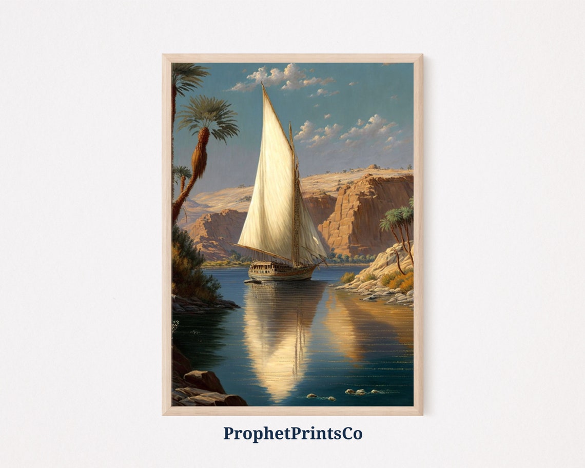 Nile River Felucca Sailboat Palm Trees Orientalist Style Poster