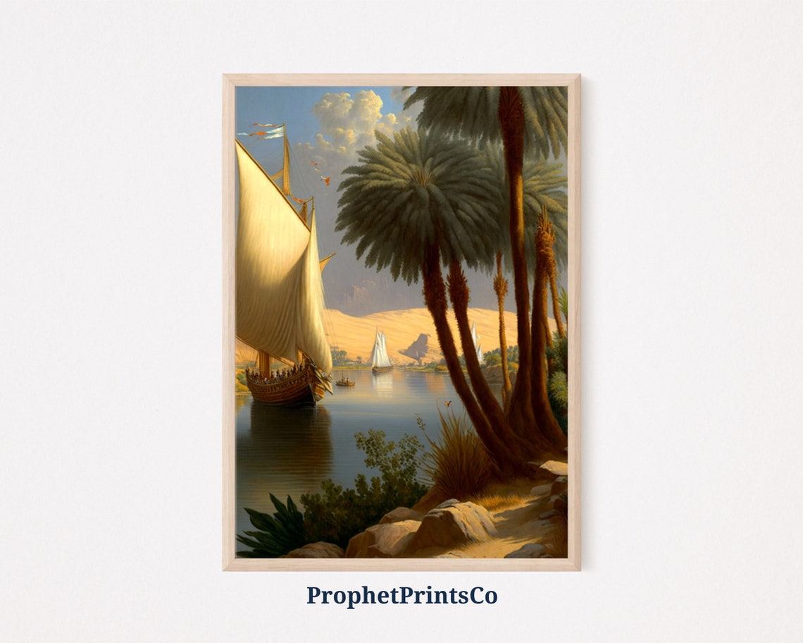 Felucca Sailboats On Golden River With Palm Trees Cliffs Poster
