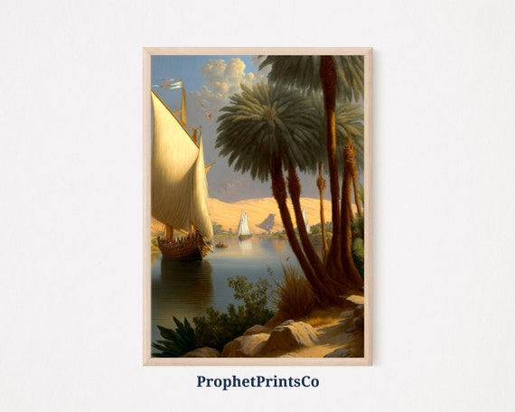 Nile River Landscape Poster Print Ancient Egypt Wall Art Tropical Gift Egyptian Home Dcor Wall Art Digitial