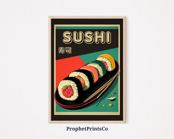 Sushi Pop Art Poster Print Cute Kitchen Wall Art Sushi Lover Gift Japanese Food Home Dcor Wall Art Digitial