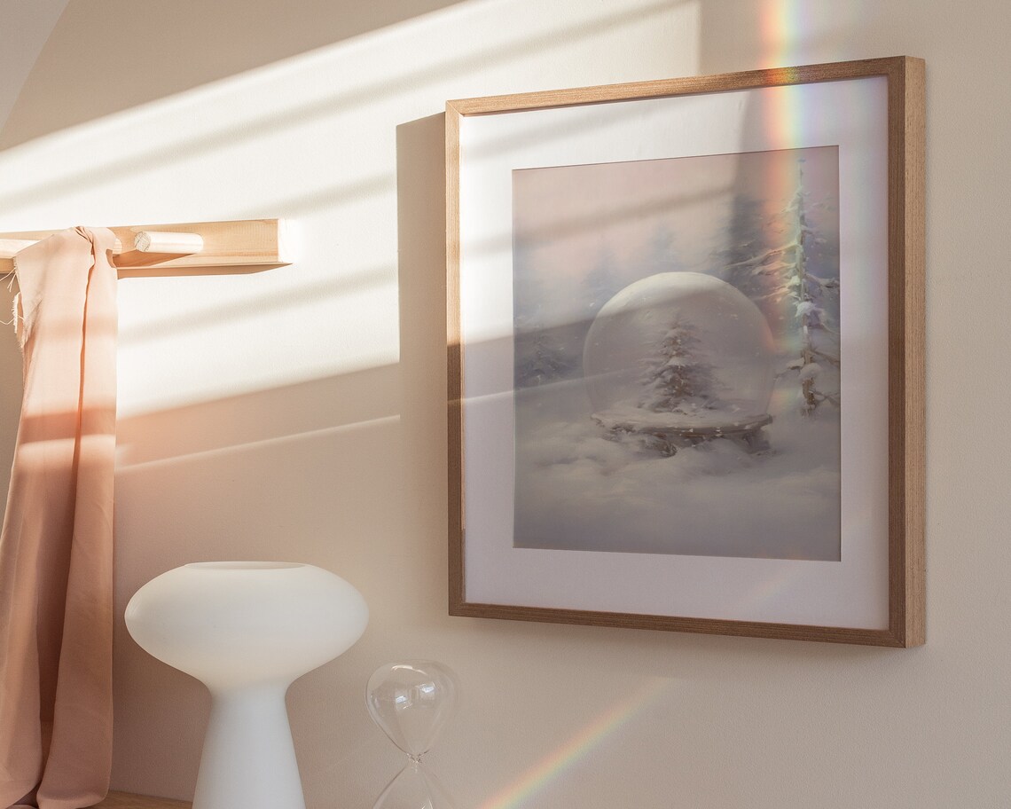Snow Globe Christmas Tree Pastel Winter Forest Painting Poster - Image 3