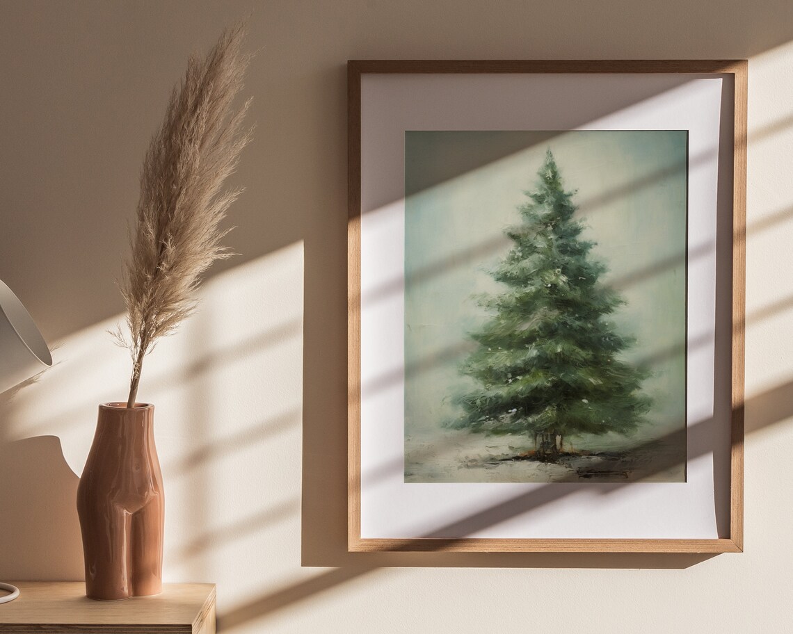 Snowy Evergreen Christmas Tree Vintage Style Minimalist Holiday Poster - Image 4