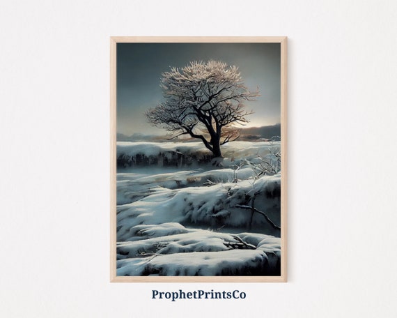 Winter Landscape Poster Print Oil Painting Wall Art Nature Lover Gift Snowy Forest Home Dcor Wall Art Digitial