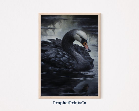 Vintage Swan Print Black Lake Swan Print Black Swan Art Black Swan Poster Nursery Prints Wall Art