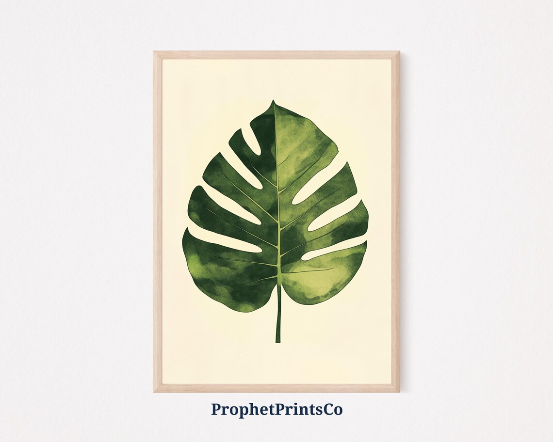 Monstera Leaf Print Tropical Art Greenery Decor Botanical Leaf Art Minimalist Plant Art Nature Inspired Decor