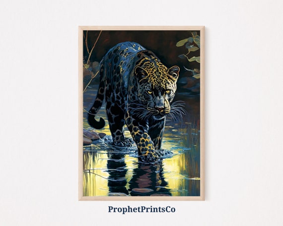 Black Leopard Poster Print Jungle Animal Wall Art Leopard Art Gift Modern Tropical Home Dcor Wall Art Digitial