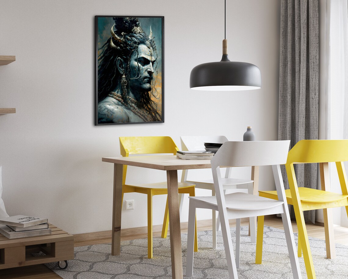 Lord Shiva Blue Skin Profile Matted Locks Golden Hindu God Art Poster - Image 2