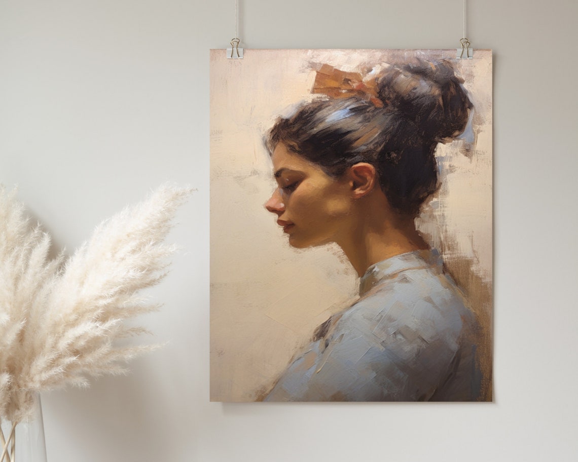 Soft Tonal Woman Portrait Oil Painting Modernism Wall Art Antique Oil Painting Cute Home Dcor Wall Art - Image 2