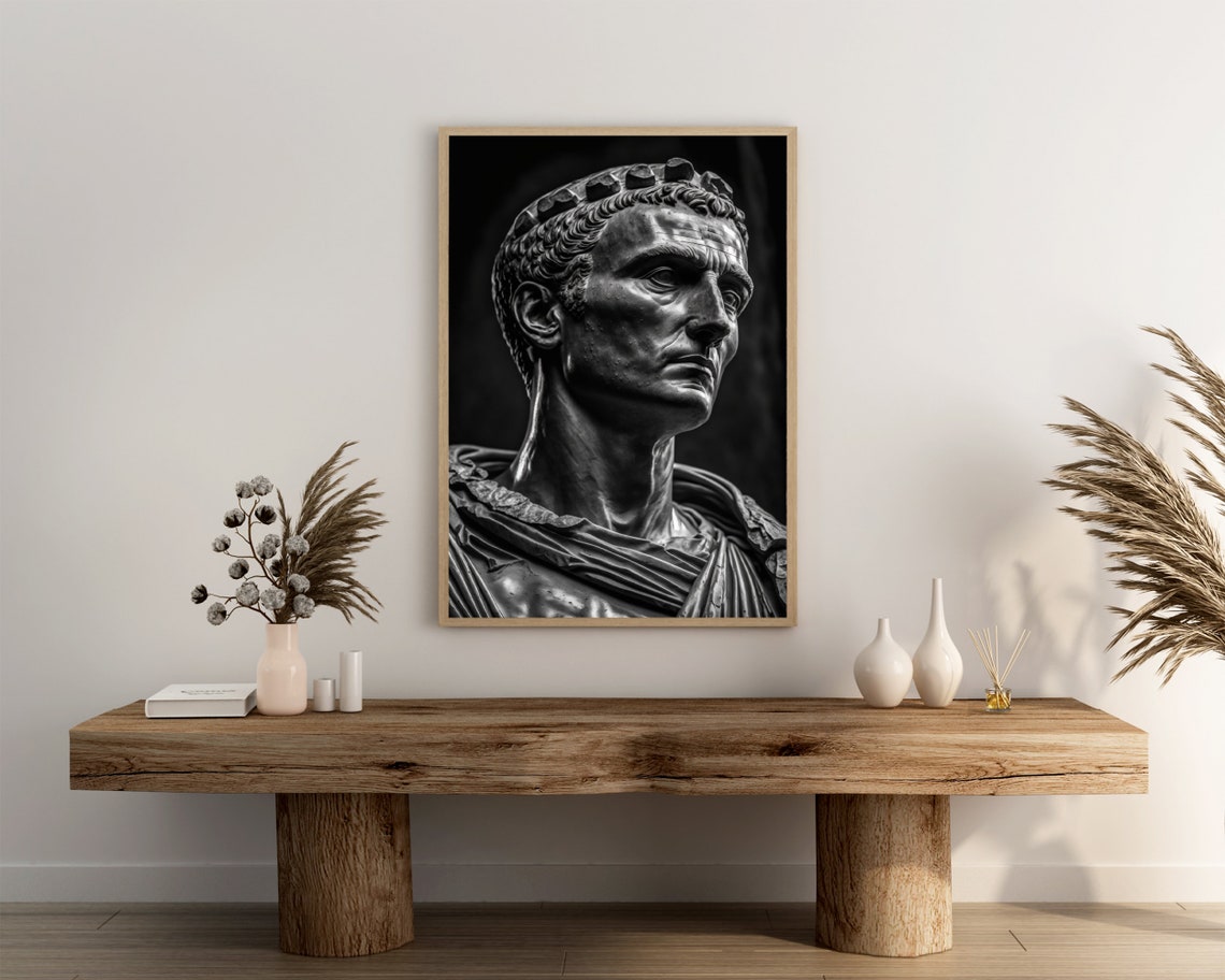 Julius Caesar Bronze Bust Crown Of Honor Black White Classical Poster - Image 3