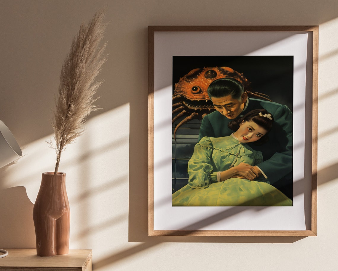 Retro Japanese Sci-Fi Horror Giant Crab Monster Couple Movie Poster - Image 4