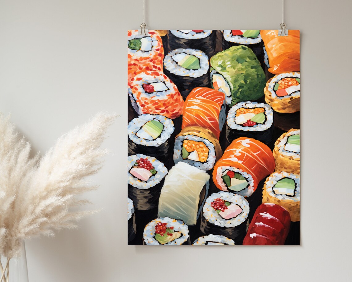 Colorful Sushi Assortment Salmon Nigiri Food Art Painting Poster - Image 2