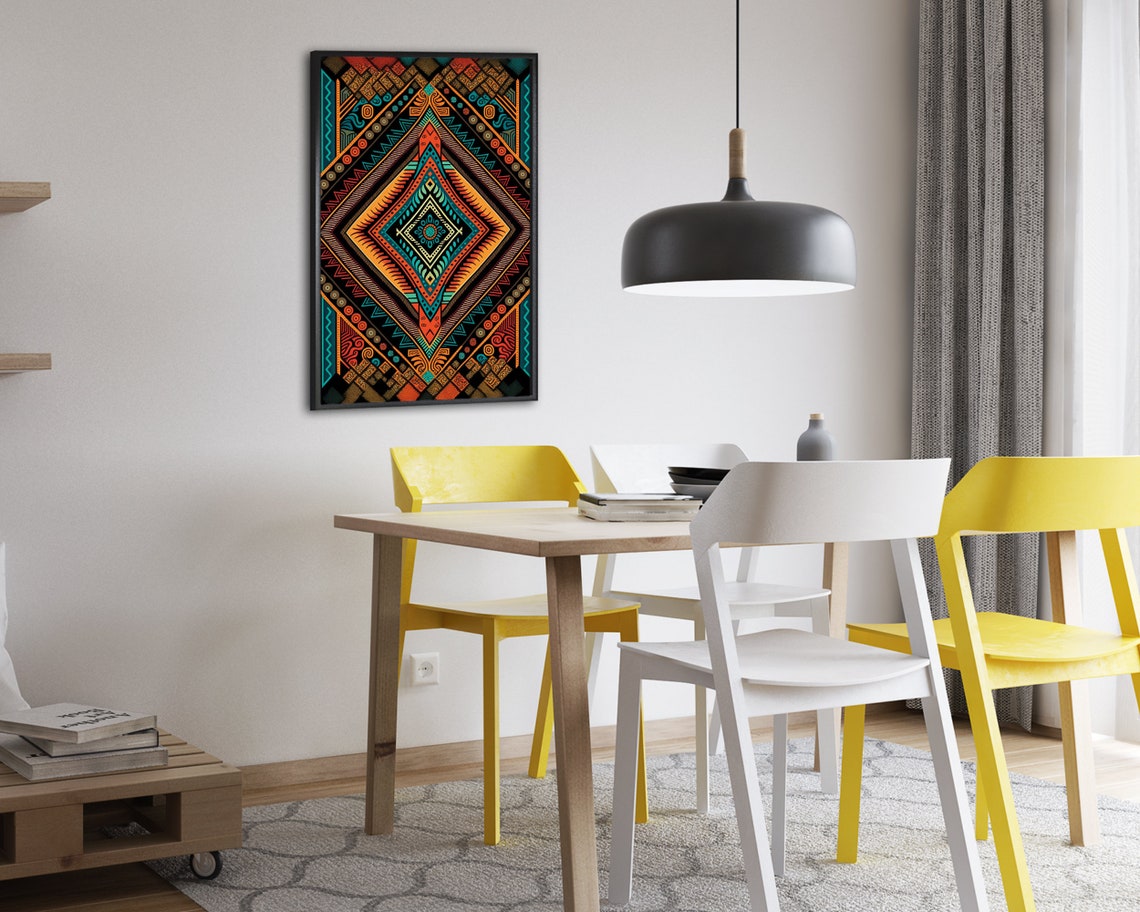 Colorful Tribal Diamond Geometric Pattern Symmetric Boho Art Poster - Image 2