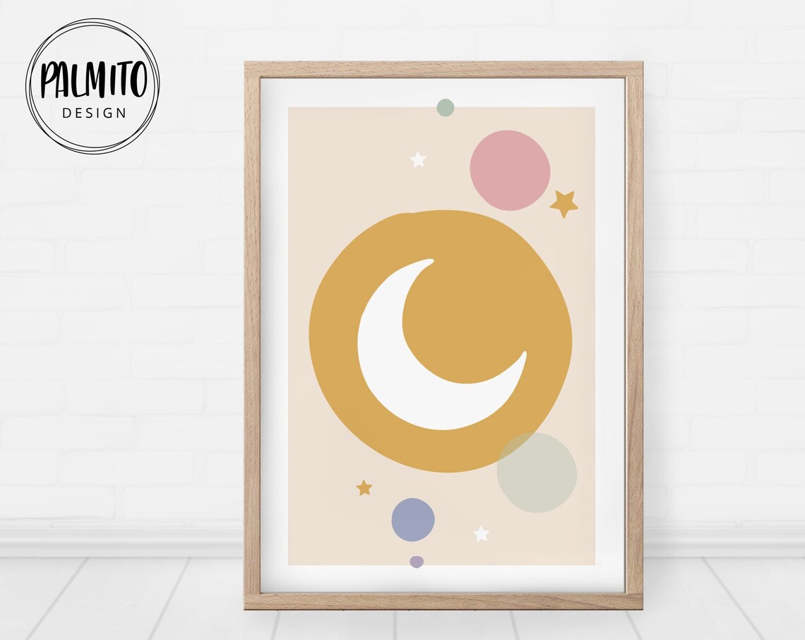 Pastel Moon And Stars Nursery Danish Pastel Minimalist Baby Art Poster