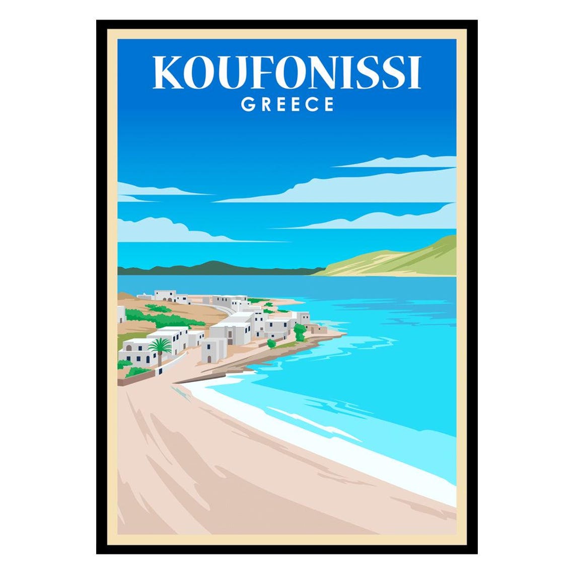 Koufonissi Greece Cyclades Island Beach Vintage Travel Wall Poster