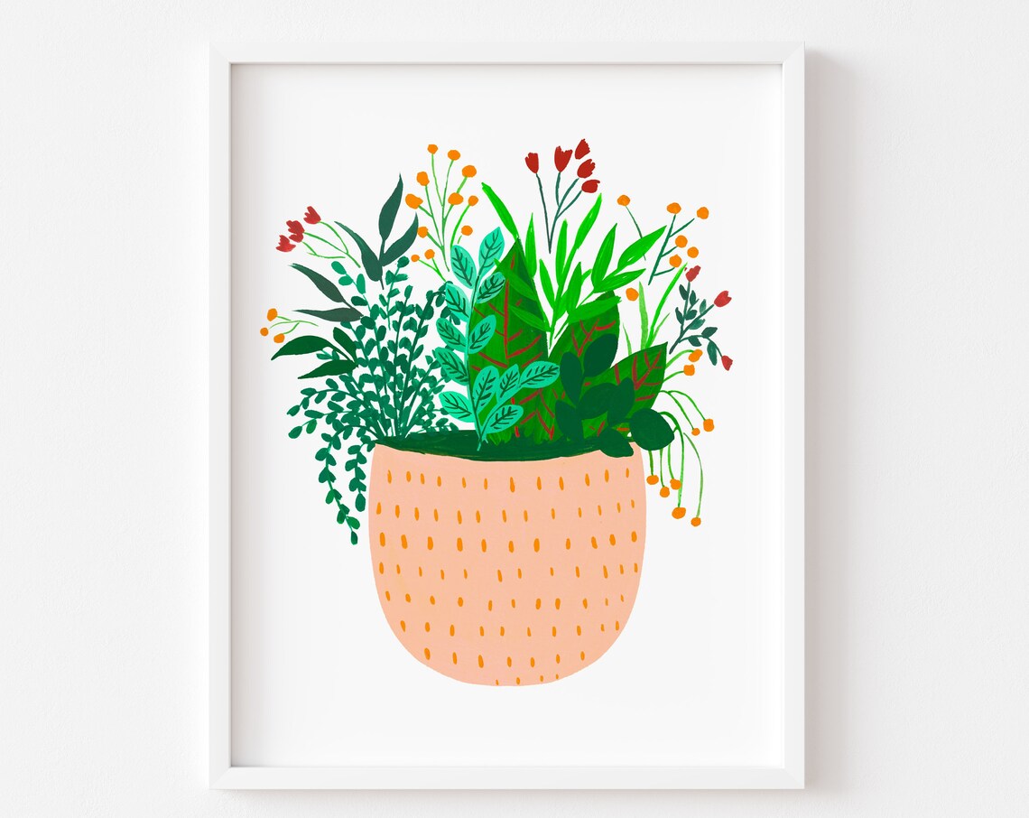 Houseplant Botanical Art Print, Bohemian Decor