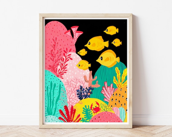 Under The Sea Art Print, Colorful Ocean Scene