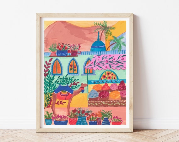 Camel Art Print, Egypt Travel Poster for Housewarming