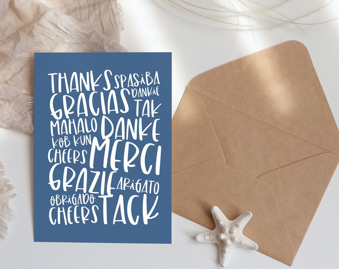 Thank You Multilingual Teal Card Merci Gracias Danke Wall Art Print - Image 5