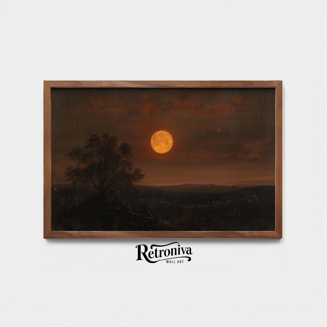 Orange Moon Landscape Vintage Oil Painting Art Print - Image 3