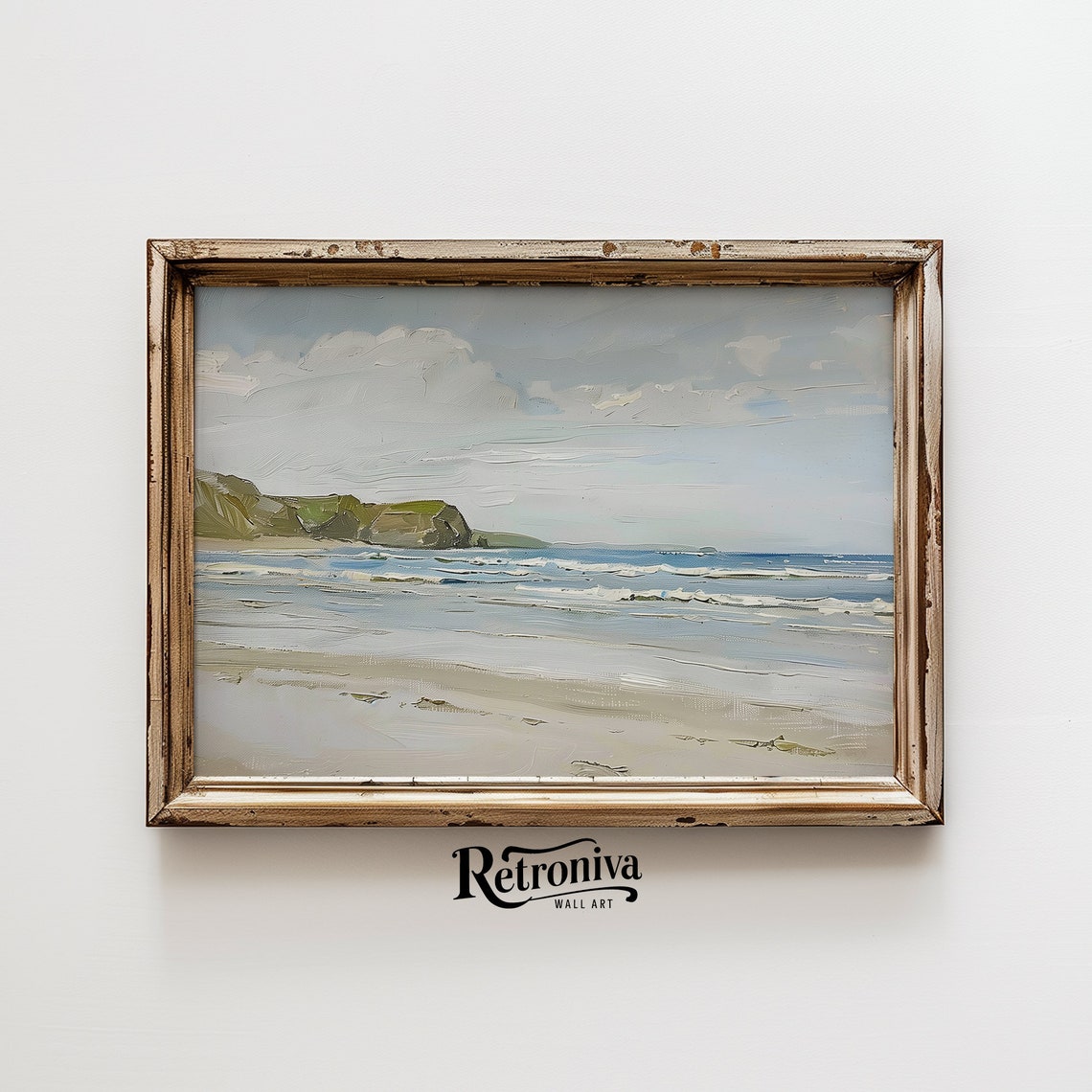 Calm Beach Waves and Distant Cliffs Soft Blue Nautical Poster - Image 6