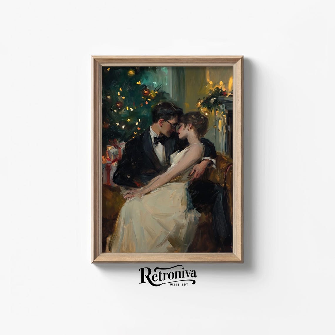 Couple In Love On Christmas Eve Vintage Oil Painting Romantic Winter Night Art Kissing Couple Wall Decor Retroniva Art Cpl 011 - Image 7