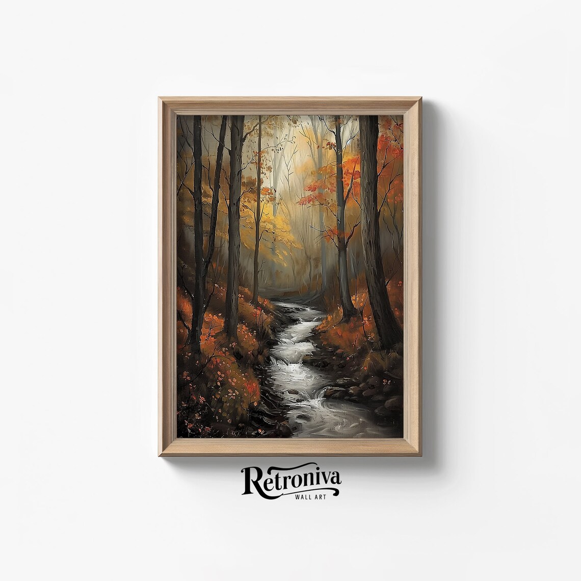Moody Autumn Forest Landscape, Woodland Art Print