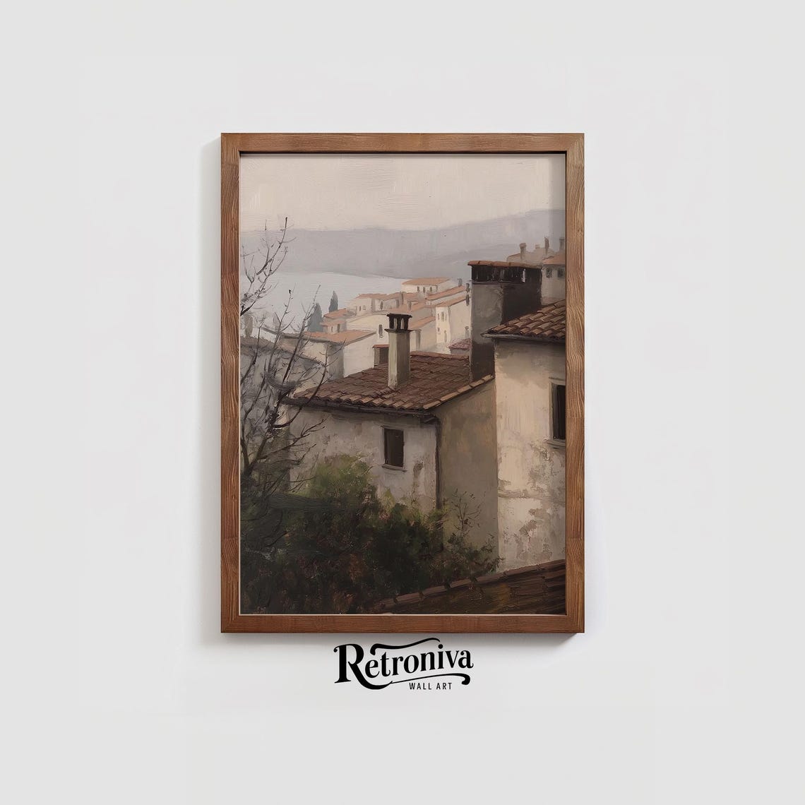 Mediterranean Coastal Town Rooftops Terracotta Vintage Village Poster - Image 3