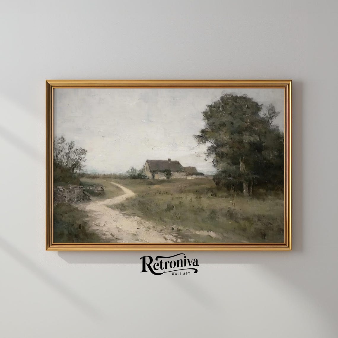 Rustic Countryside Cottage Landscape Vintage Oil Painting Moody Country Art Print Farmhouse Wall Decor Retroniva Art Lnd 013 - Image 2