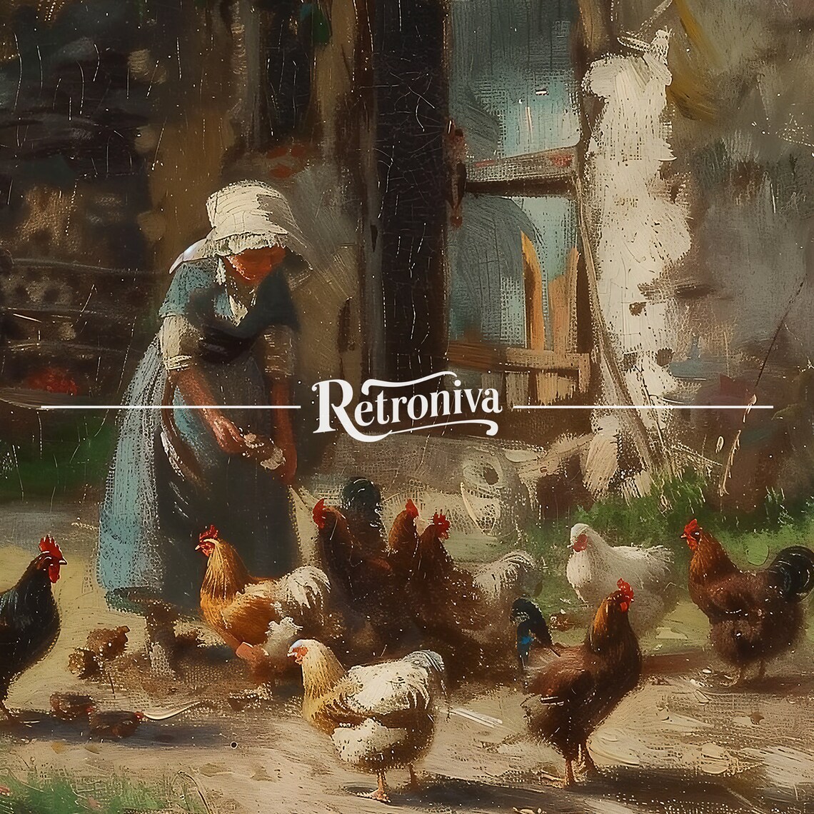 Woman Feeding Chickens Vintage Farmhouse Art Print - Image 7