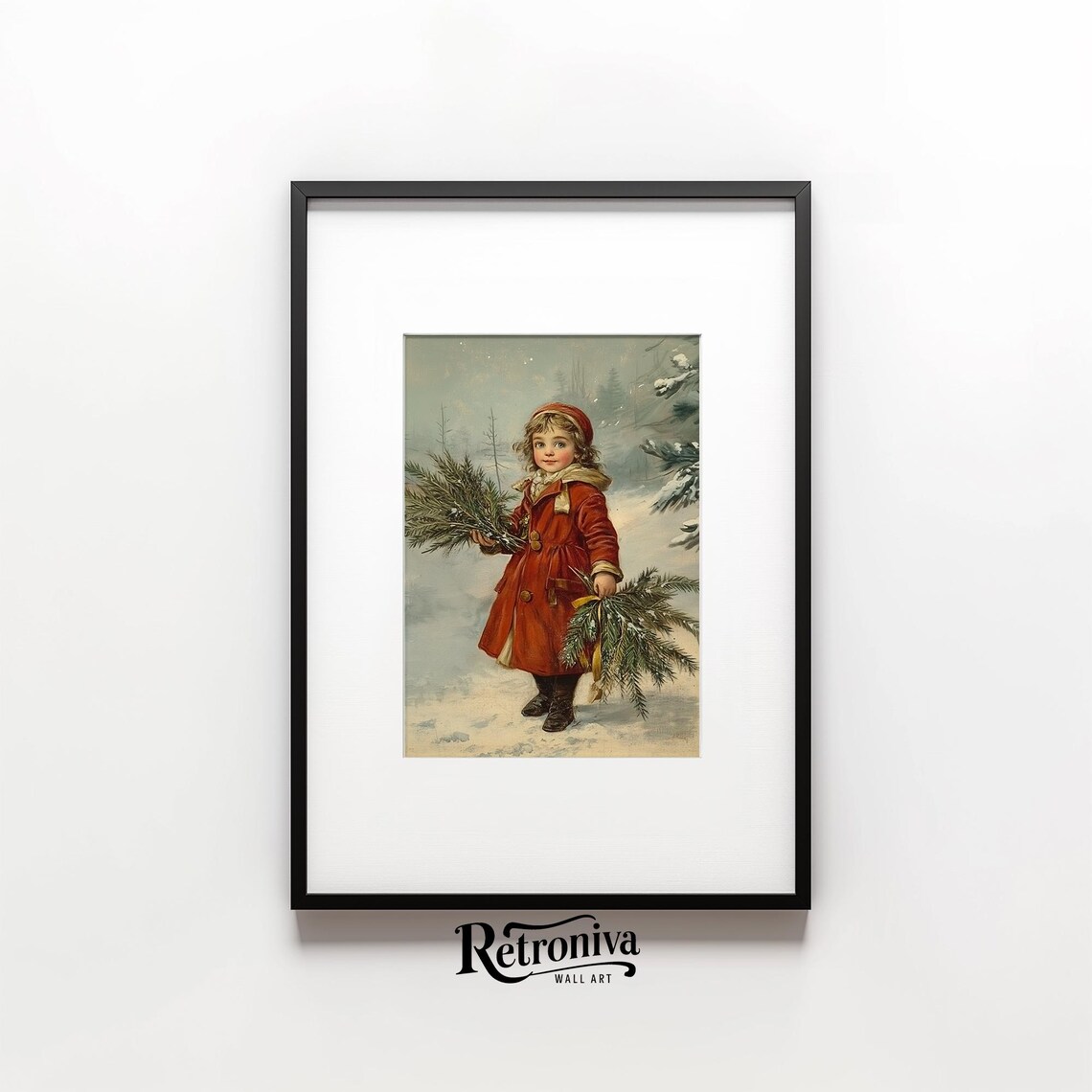 Vintage Christmas Girl In Red Coat Holding Evergreen Boughs Poster - Image 6