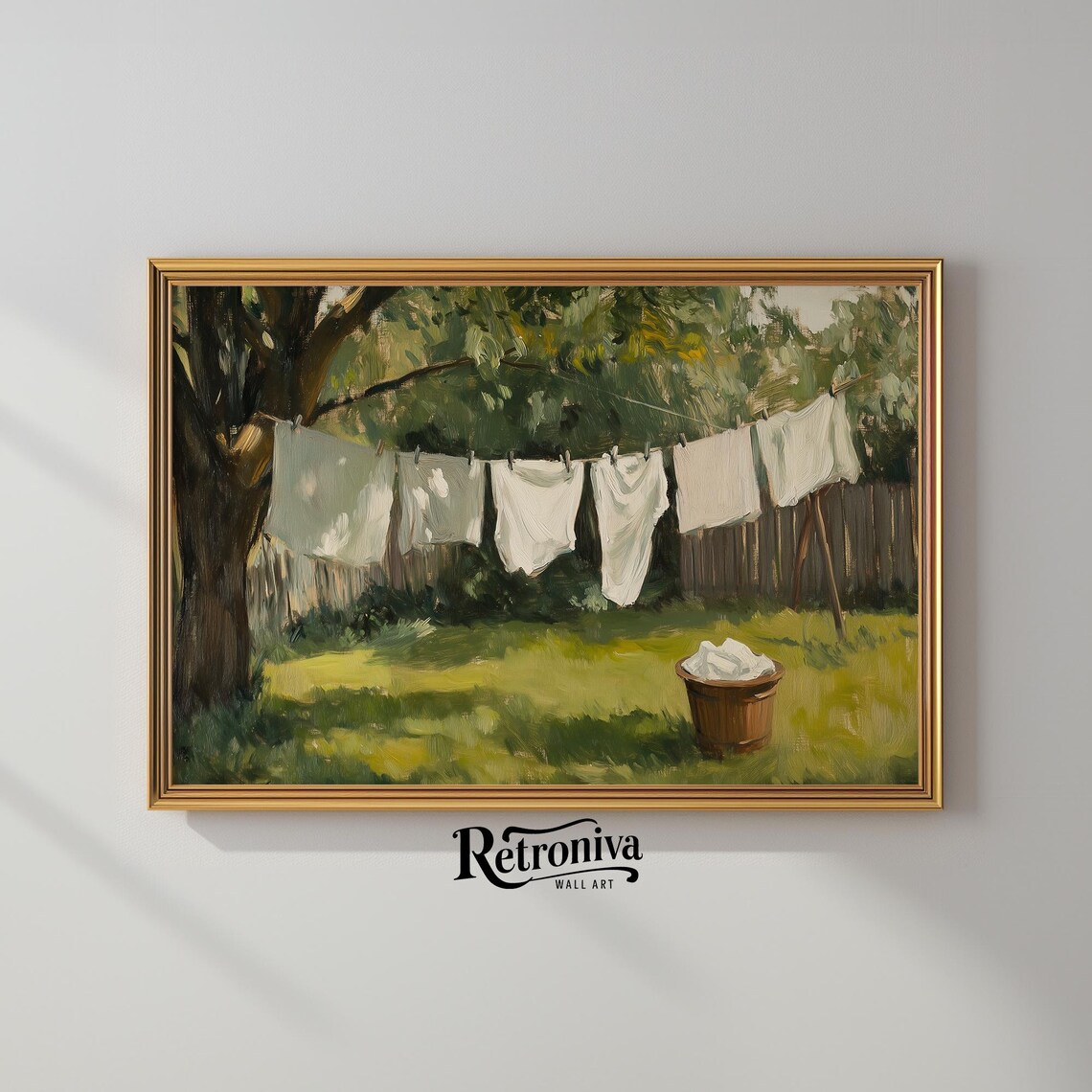 Drying Laundry Scene In The Garden, Vintage Art Print - Image 2