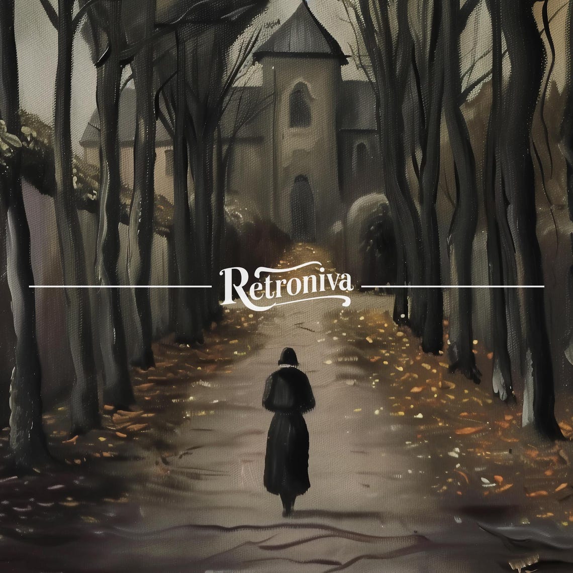 Dark Academia Tree Lined Avenue Lone Figure Moody Autumn Poster - Image 7