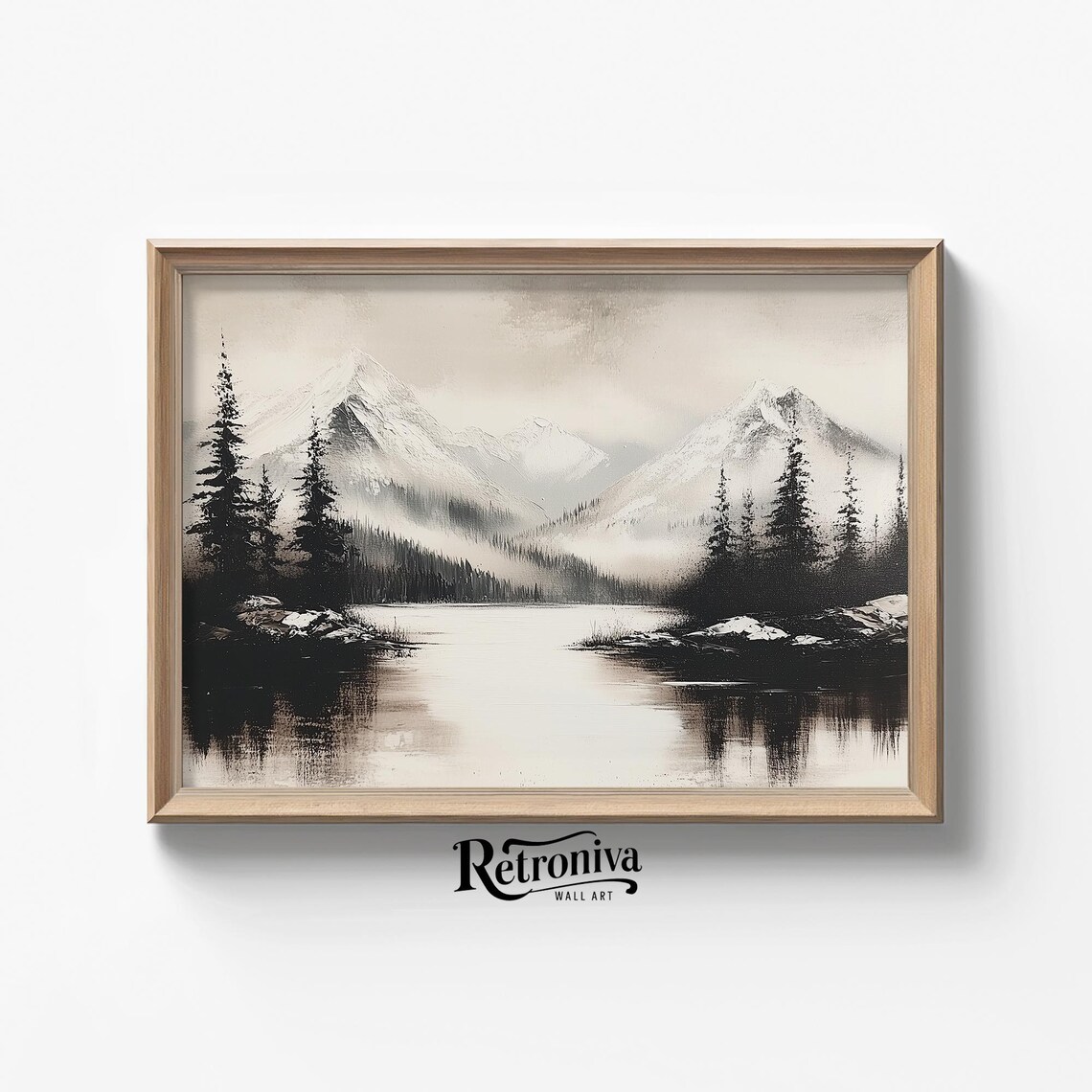 Vintage Snowy Lake Landscape, Rustic Winter Wall Art