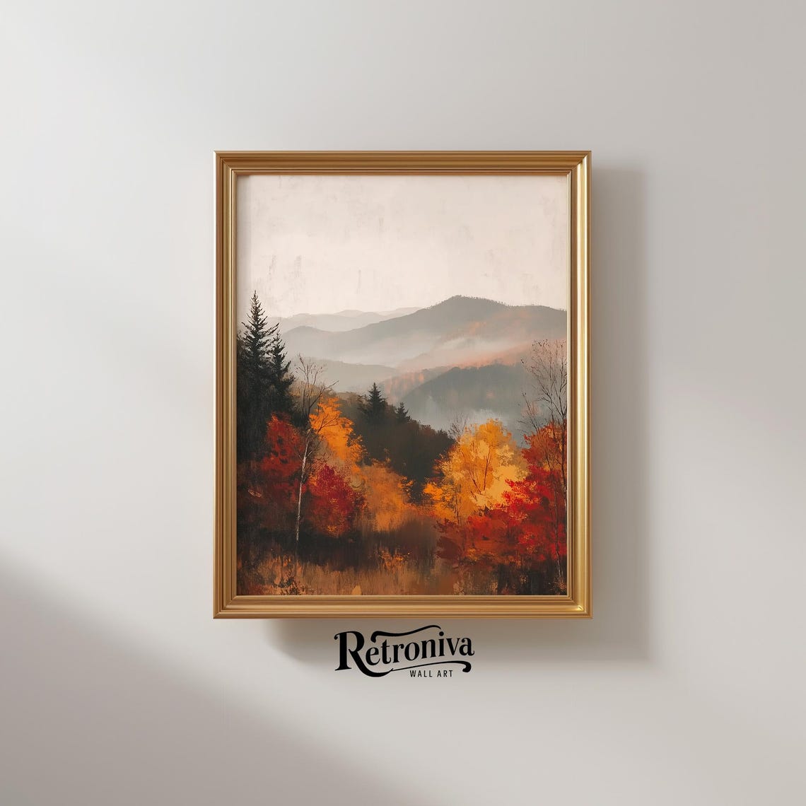 Foggy Autumn Mountain Landscape With Fiery Orange Trees Poster - Image 2