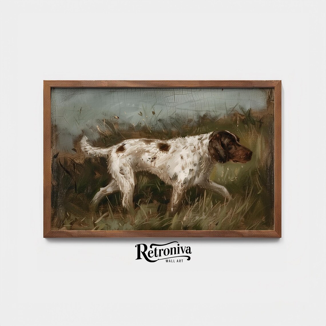 Hunting Dog in Grassy Field Vintage Antique Bird Dog Painting Poster - Image 3