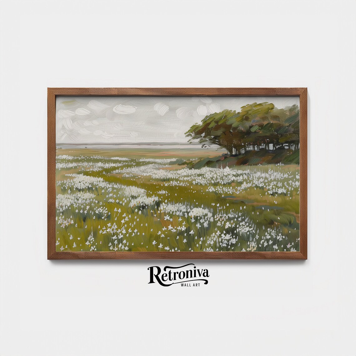 Spring Meadow Of White Wildflowers Vintage Country Landscape Poster - Image 4