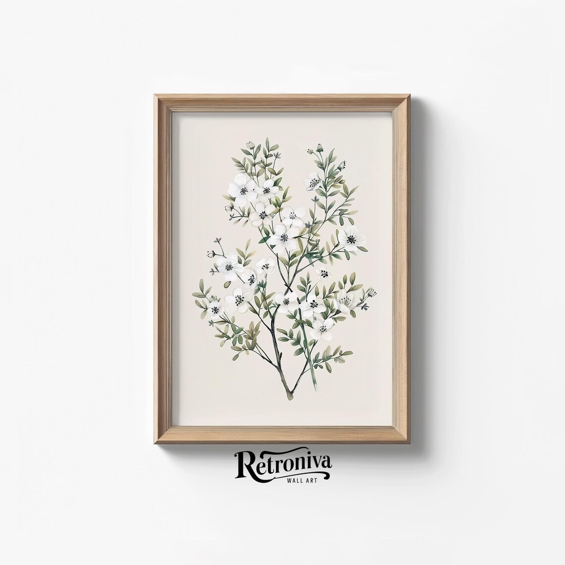 White Wildflowers Botanical Watercolor Antique Farmhouse Poster