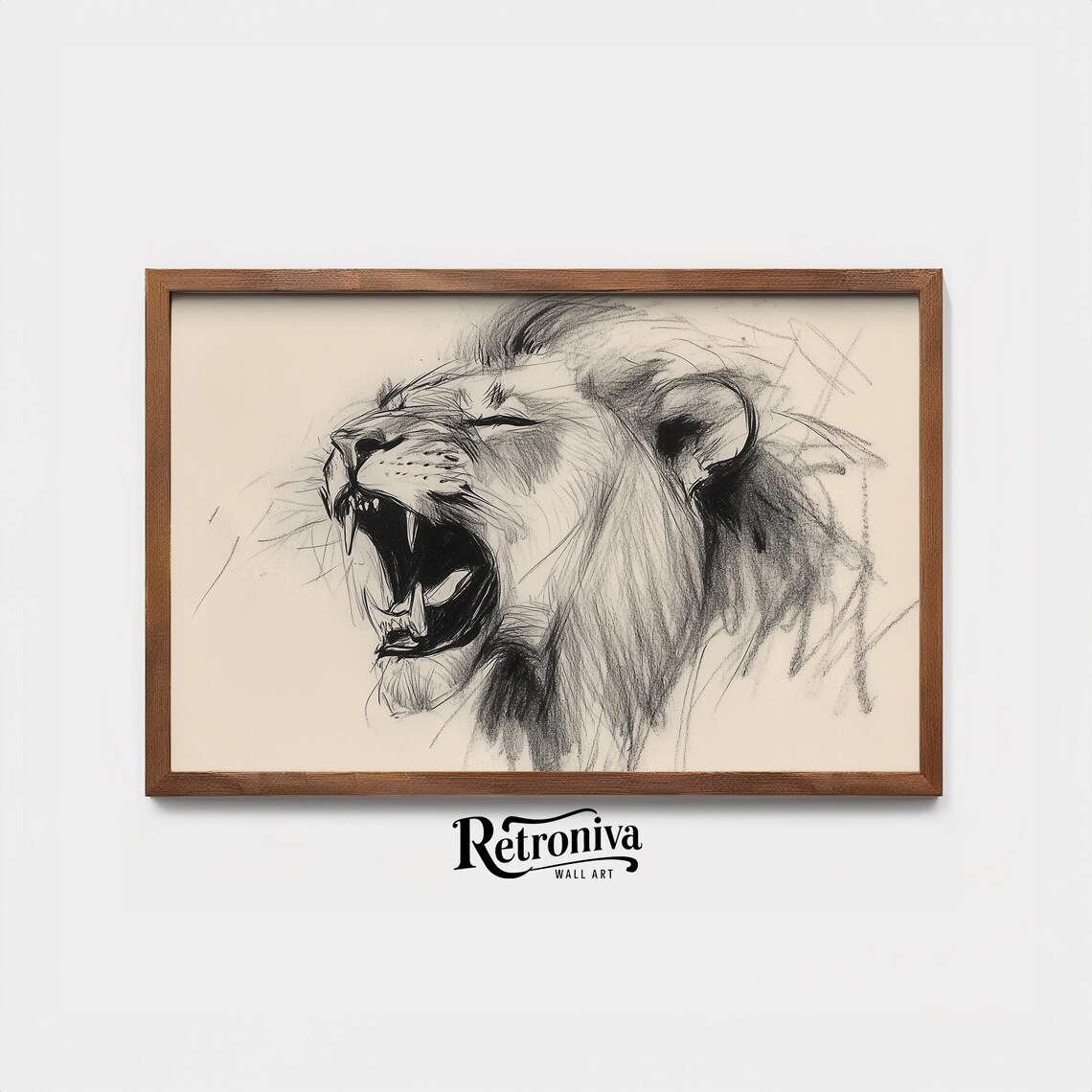 Roaring Lion Sketch Drawing, Vintage Animal Art Print - Image 3