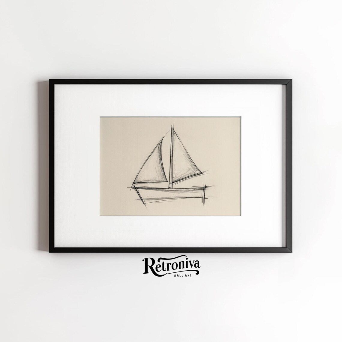 Minimalist Sailboat Pencil Sketch Vintage Nursery Coastal Poster - Image 4