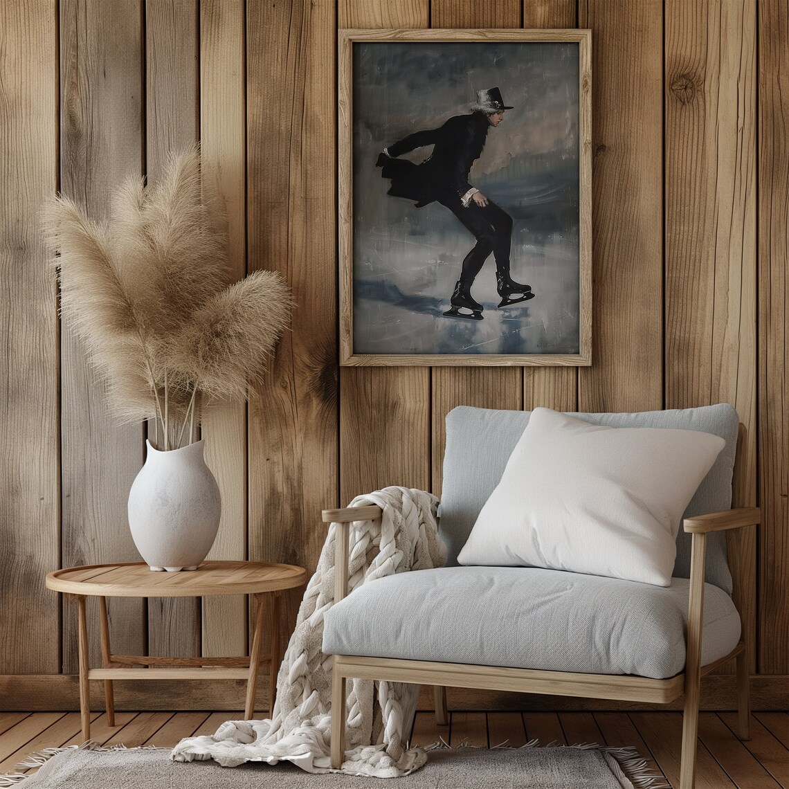 Victorian Gentleman Ice Skating in Top Hat Moody Winter Painting Poster - Image 3